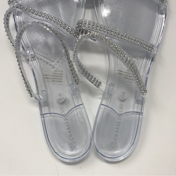 Charles Albert Rubber Sparkly Strappy Sandal, Women's Size XL 9/10 - Clear - Picture 7 of 9